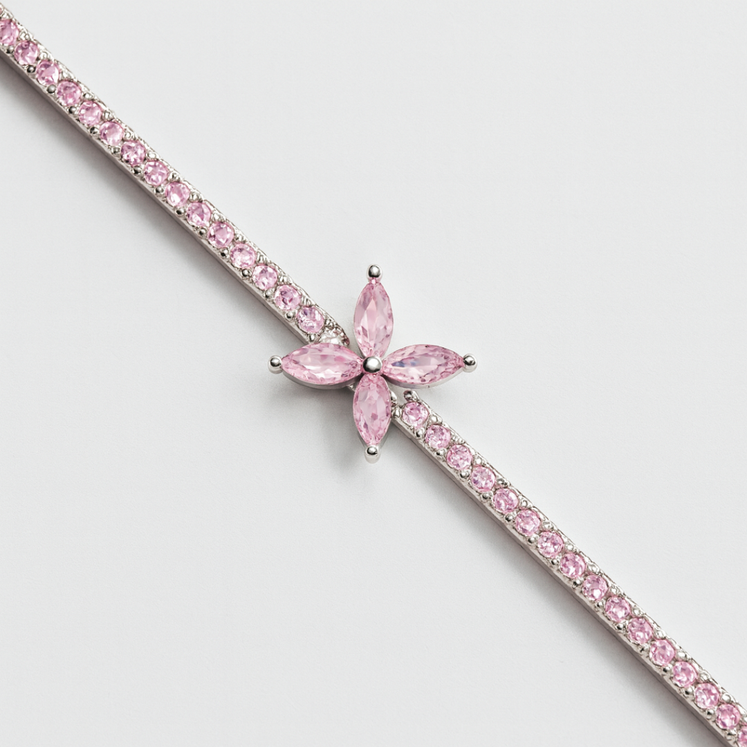 Pulsera Tenis Flor Rosa