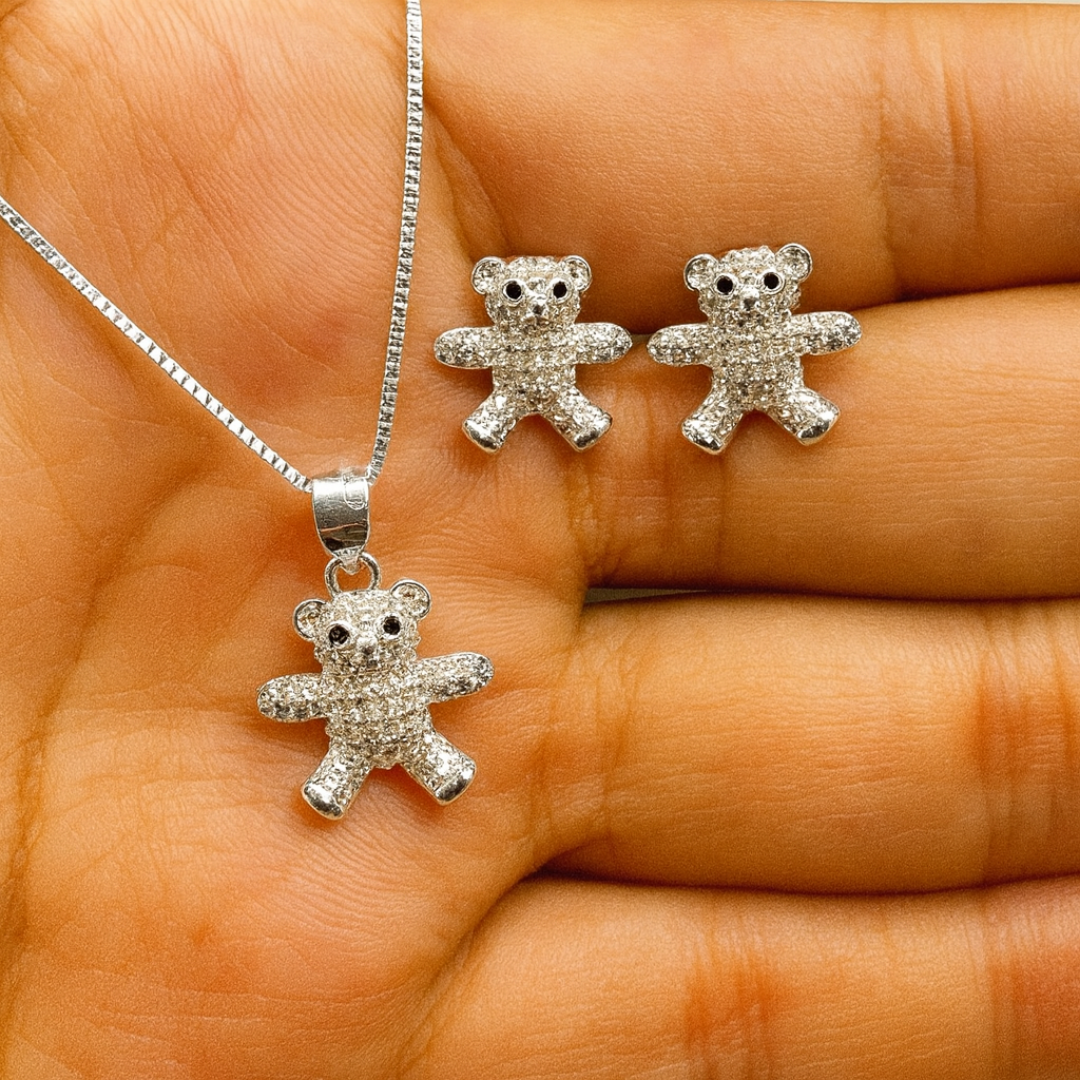 Collar y Aretes Osito Zirconias