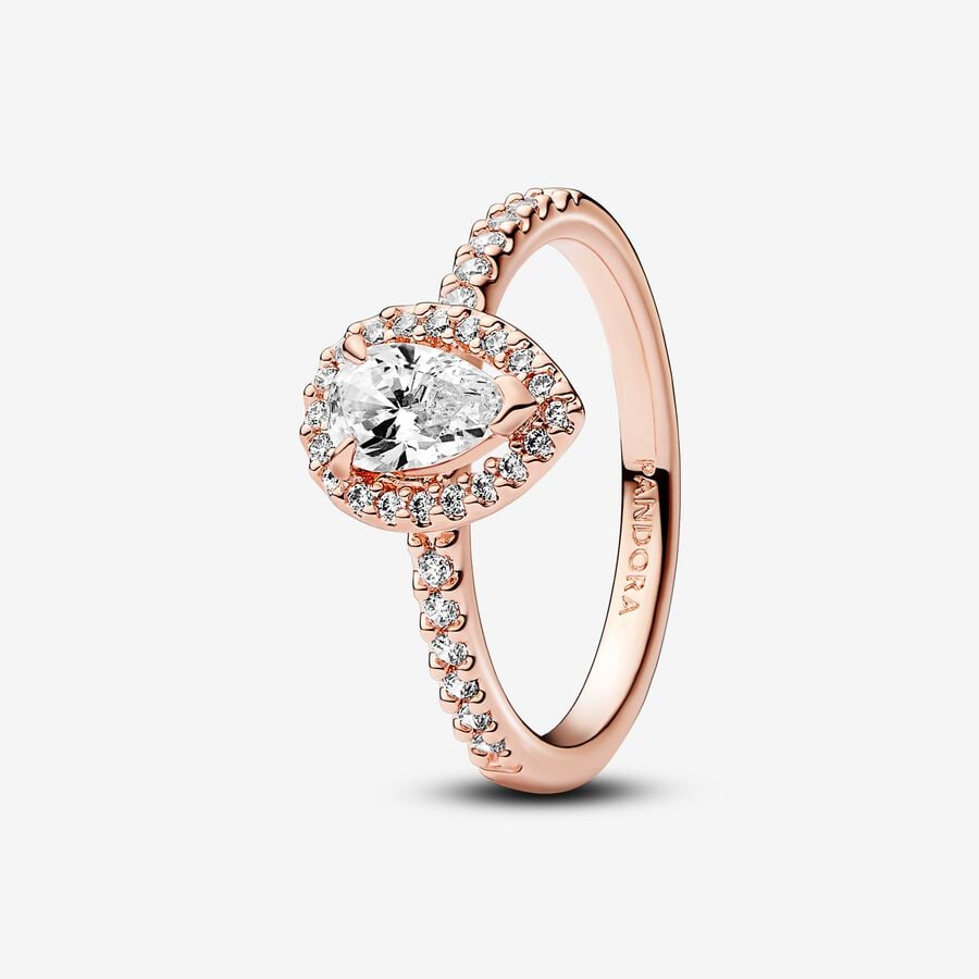Anillo de Halo de Gota Brillante Gold Rose