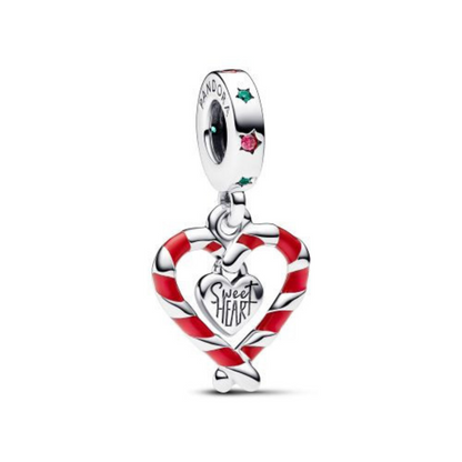 Charm Colgante Corazón Baston Caramelo Doble