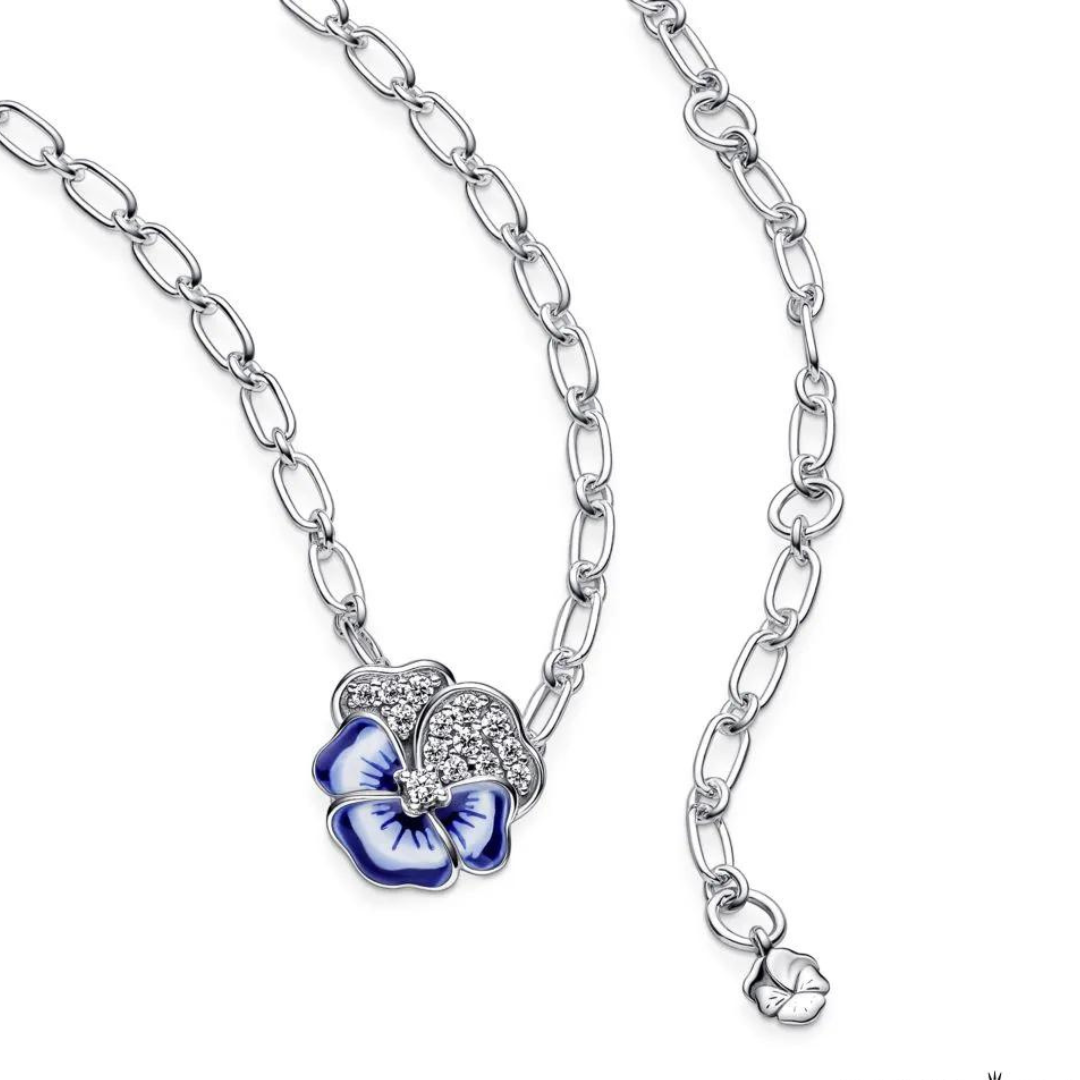 Collar Colgante de Flores de Pensamientos Azules