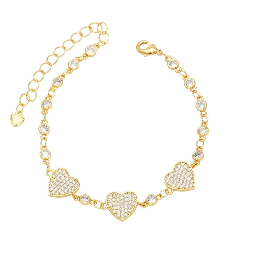 Pulsera Triple Corazón Zirconia