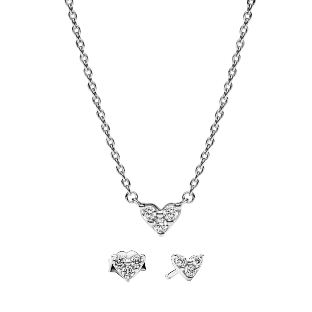Juego Collar y Aretes Corazón Triple Gema