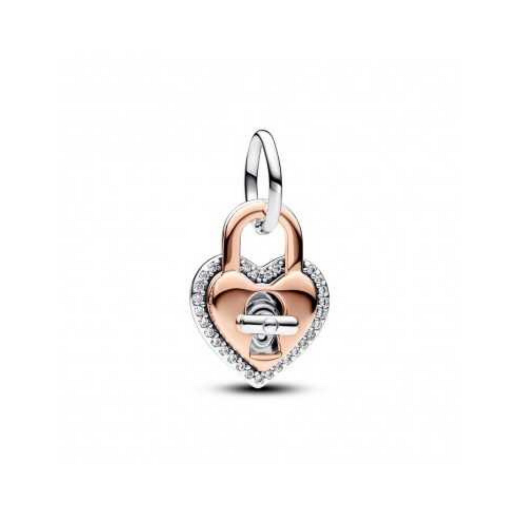 Charm Doble Corazón Candado Giratorio