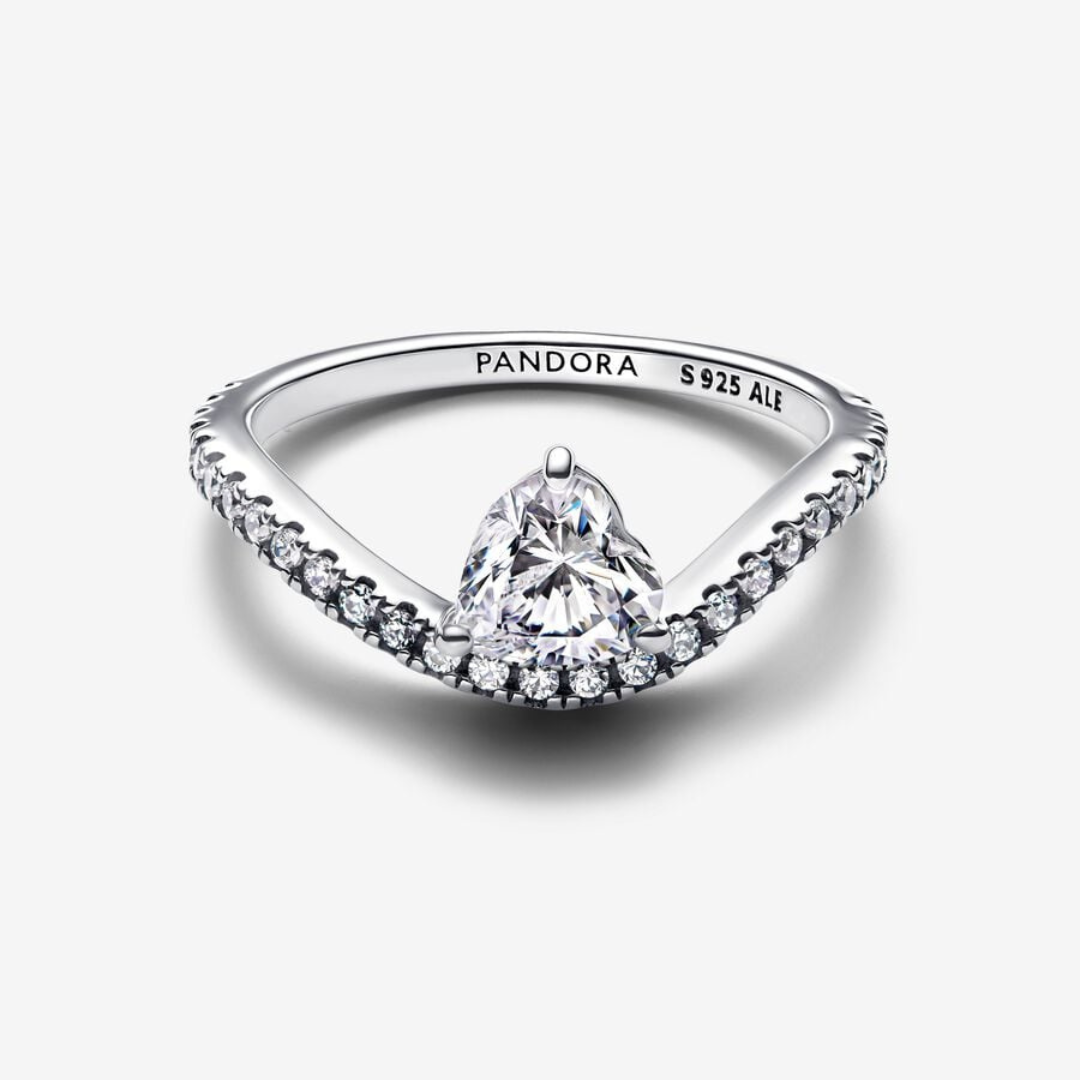 Anillo Corazón Ondulado en Pavé
