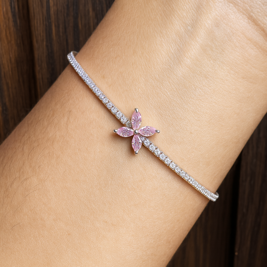 Pulsera Tenis Flor Rosa