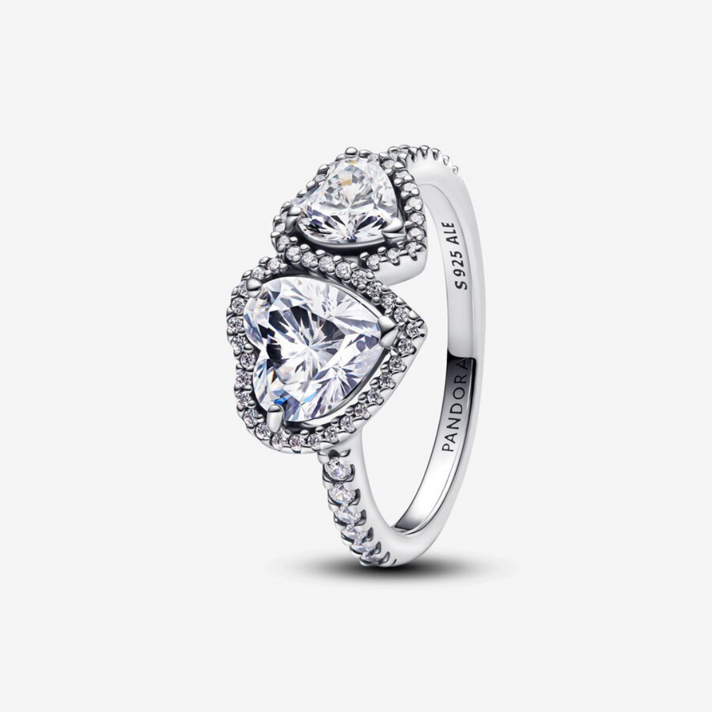 Anillo Corazones Halo Brillante