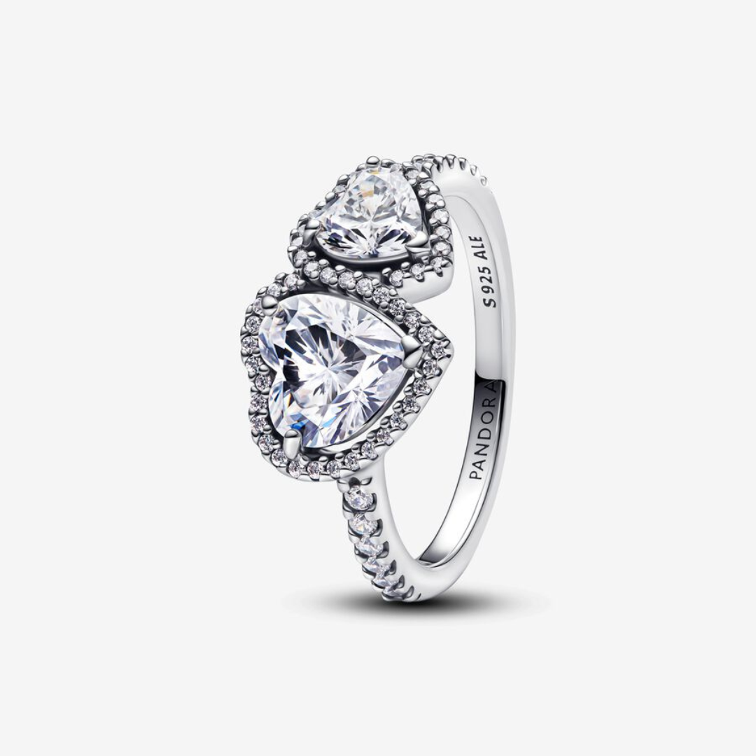 Anillo Corazones Halo Brillante