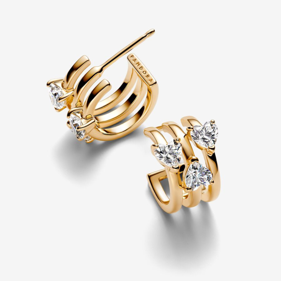 Aretes Arracada Triple Corazón