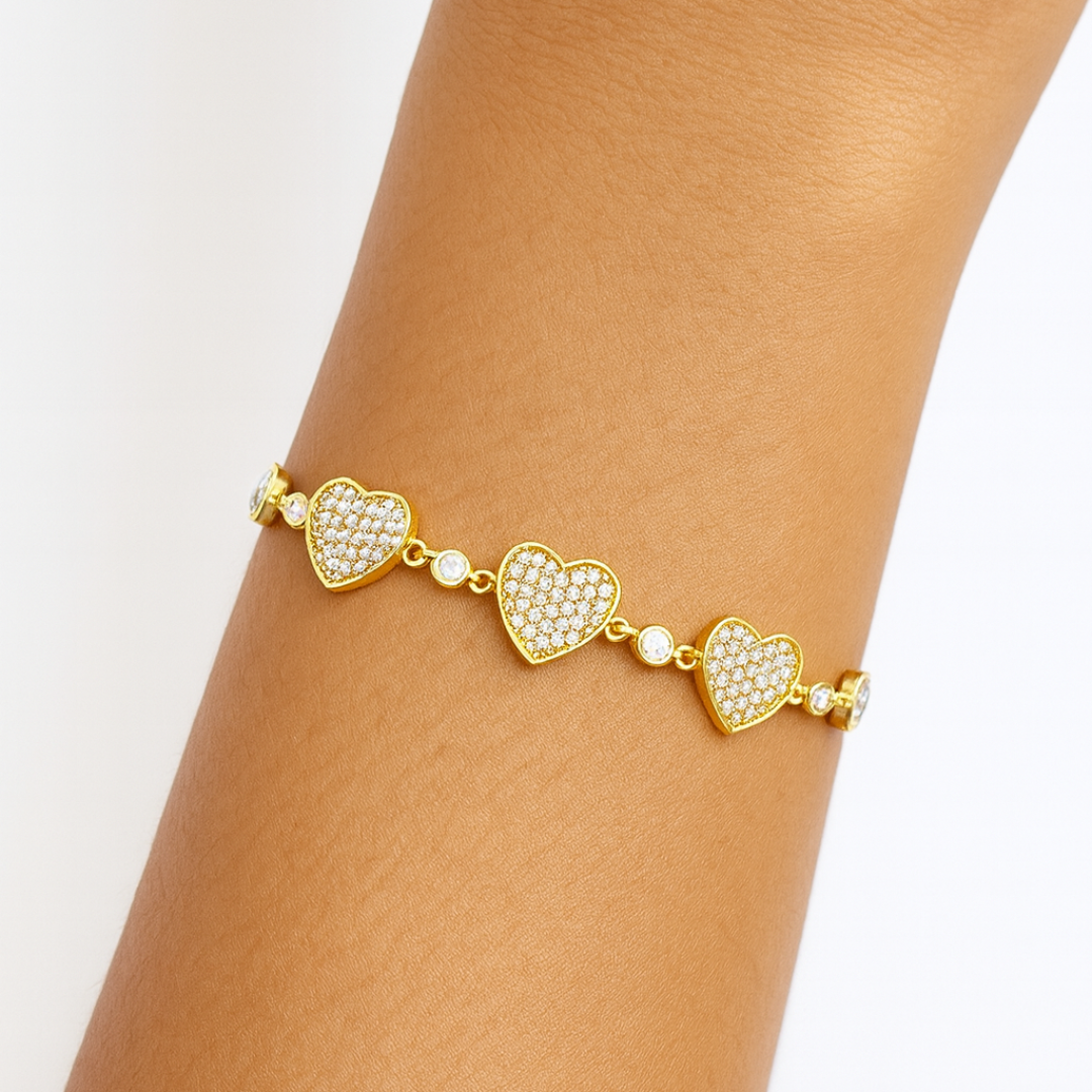 Pulsera Triple Corazón Zirconia