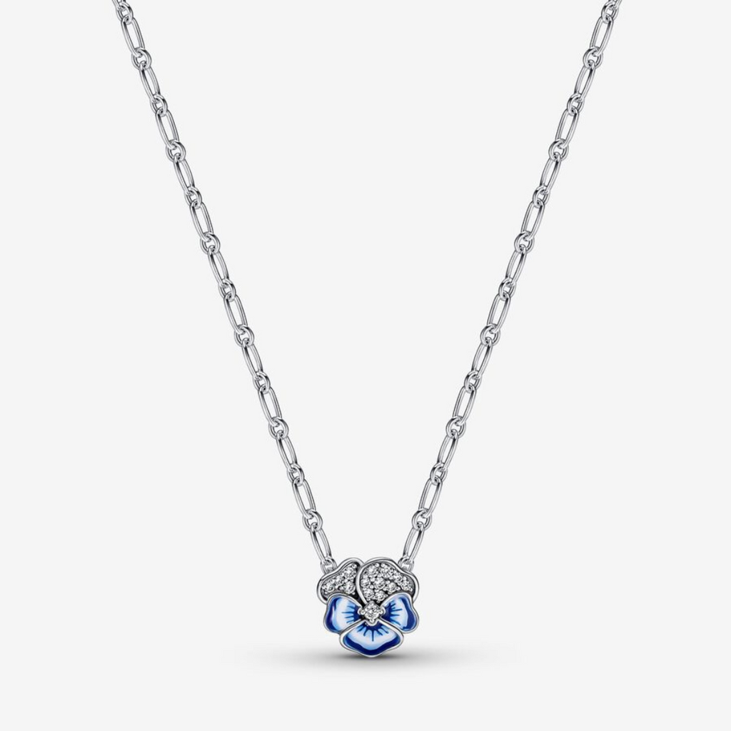 Collar Colgante de Flores de Pensamientos Azules