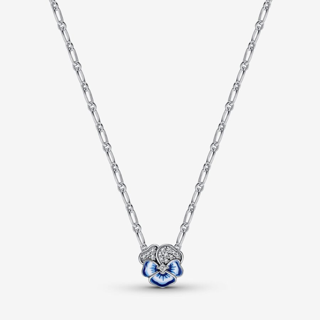 Collar Colgante de Flores de Pensamientos Azules