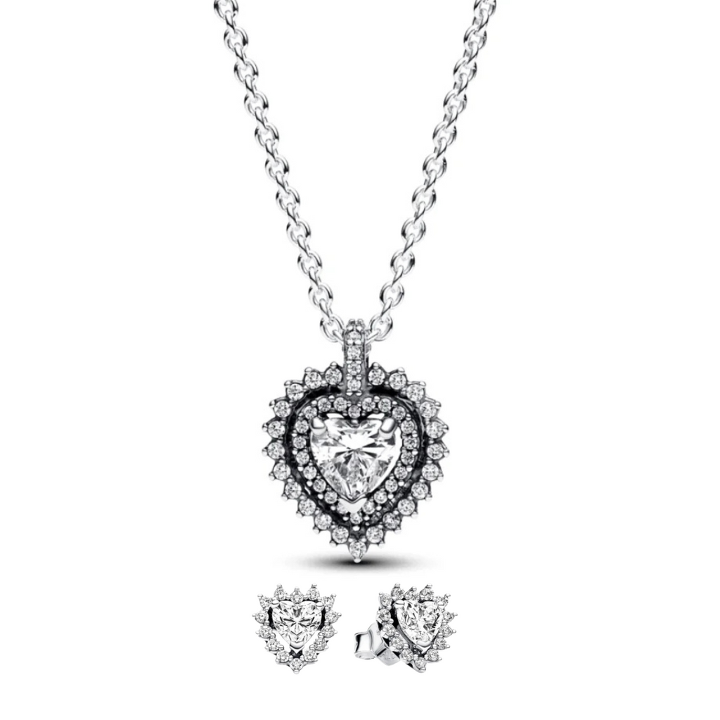 Juego Collar y Aretes Corazón Brillante