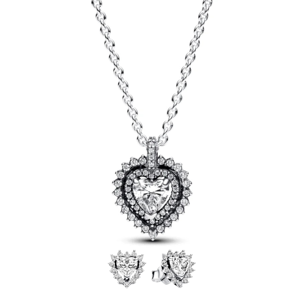 Juego Collar y Aretes Corazón Brillante