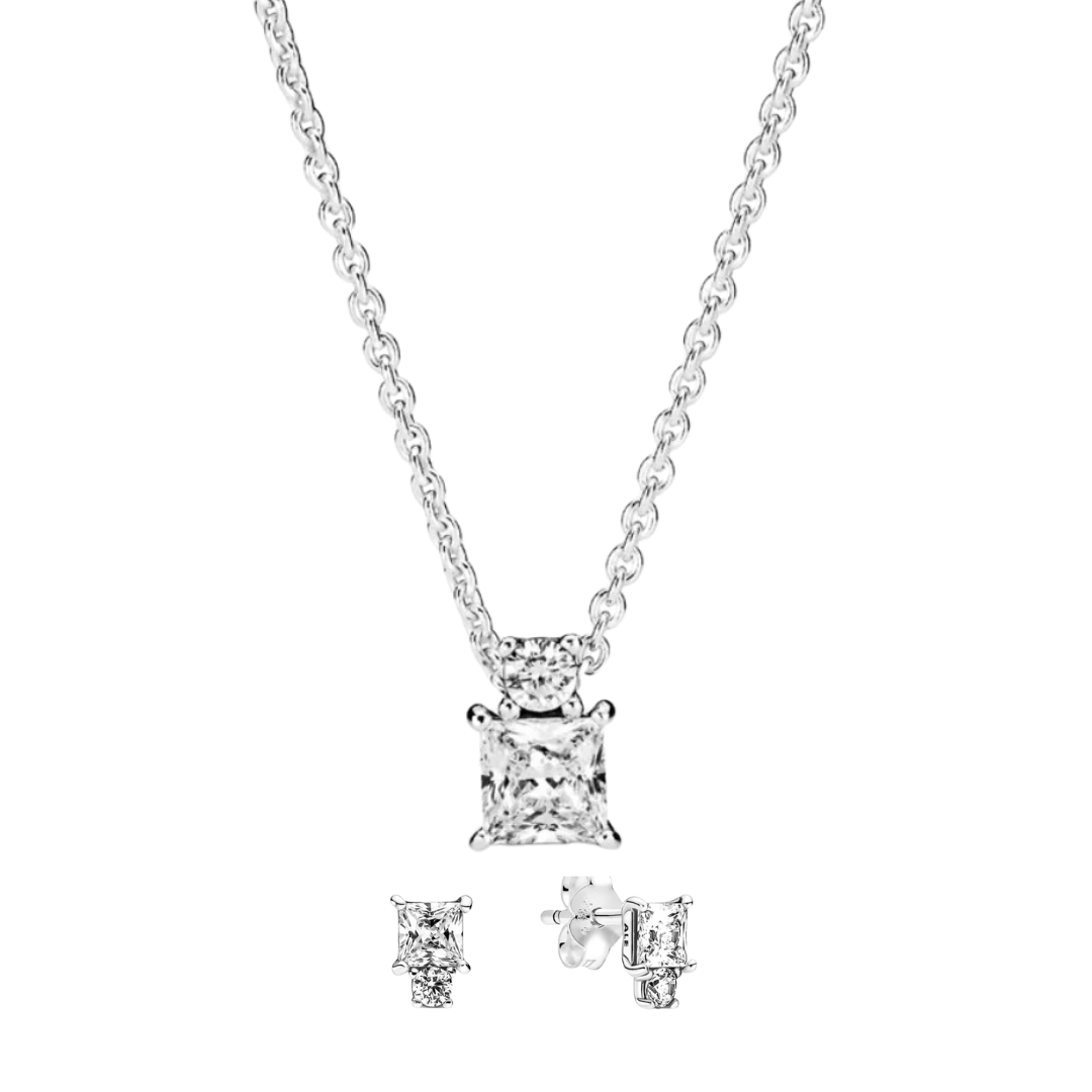 Juego Collar y Aretes Doble Zirconia