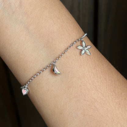 Pulsera Opalo Flor, Estrella y Luna