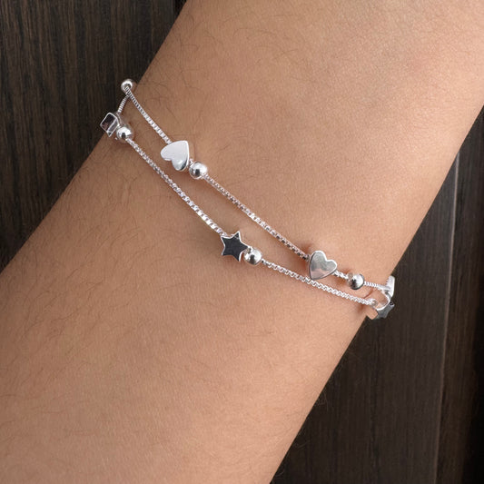 Pulsera Doble Corazones y Estrellas