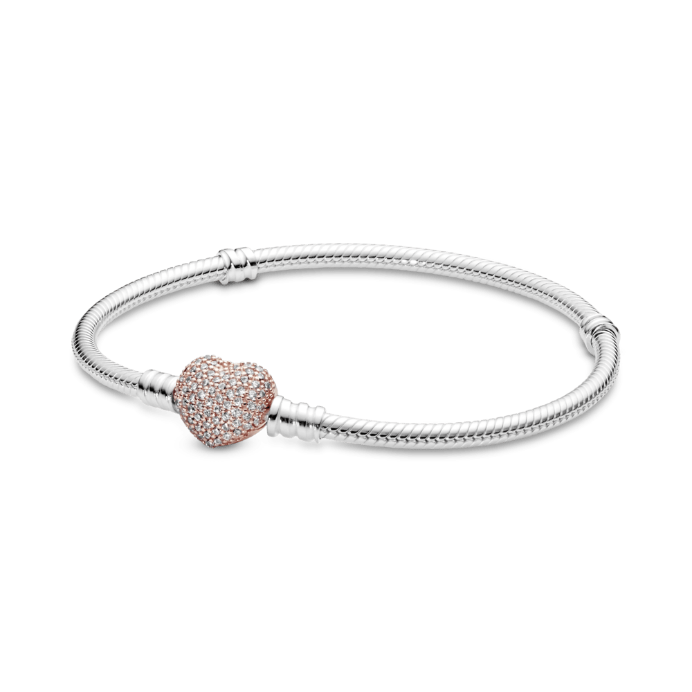 Pulsera Flexible de Corazón con Zirconias Gold Rose
