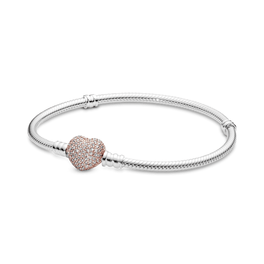 Pulsera flexible de Corazon con Zirconias Gold Rose