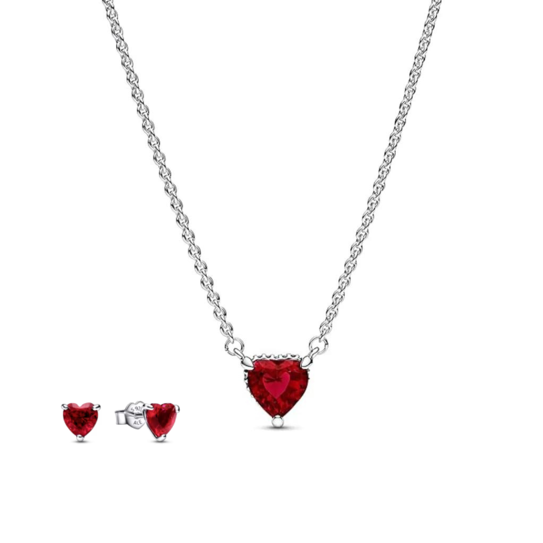 Juego Collar y Aretes Corazón Rojo